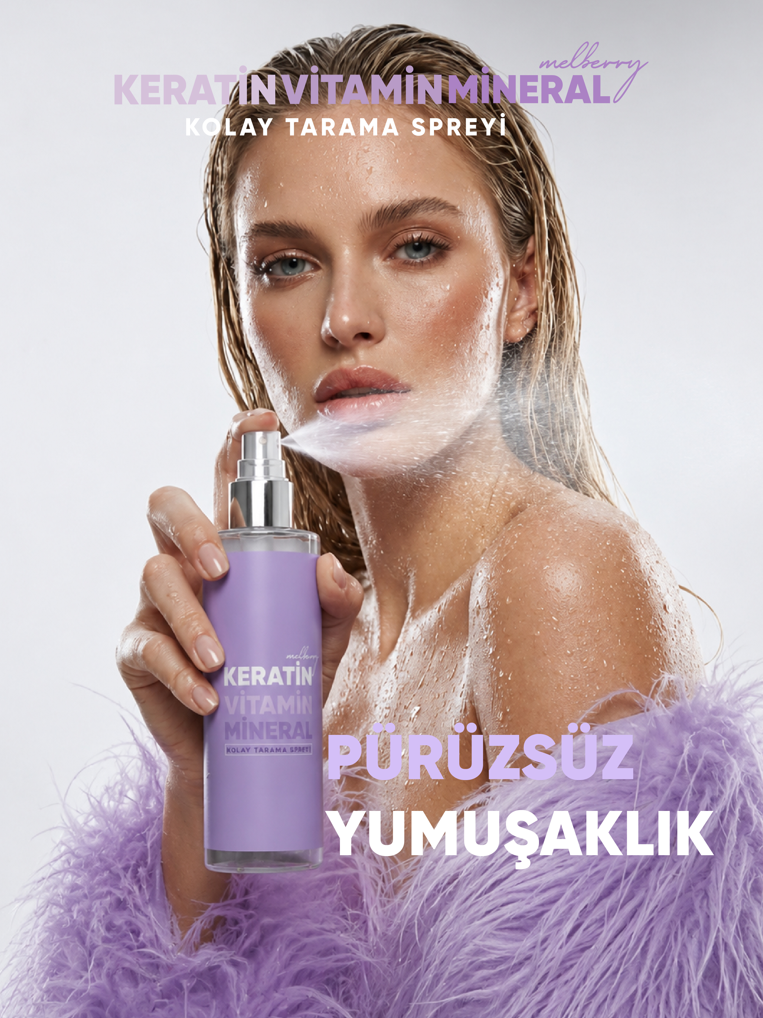 Melberry Cosmetics Keratin Vitamin Mineral Kolay Tarama Saç Spreyi 200 ML Pürüzsüz Yumuşaklık
