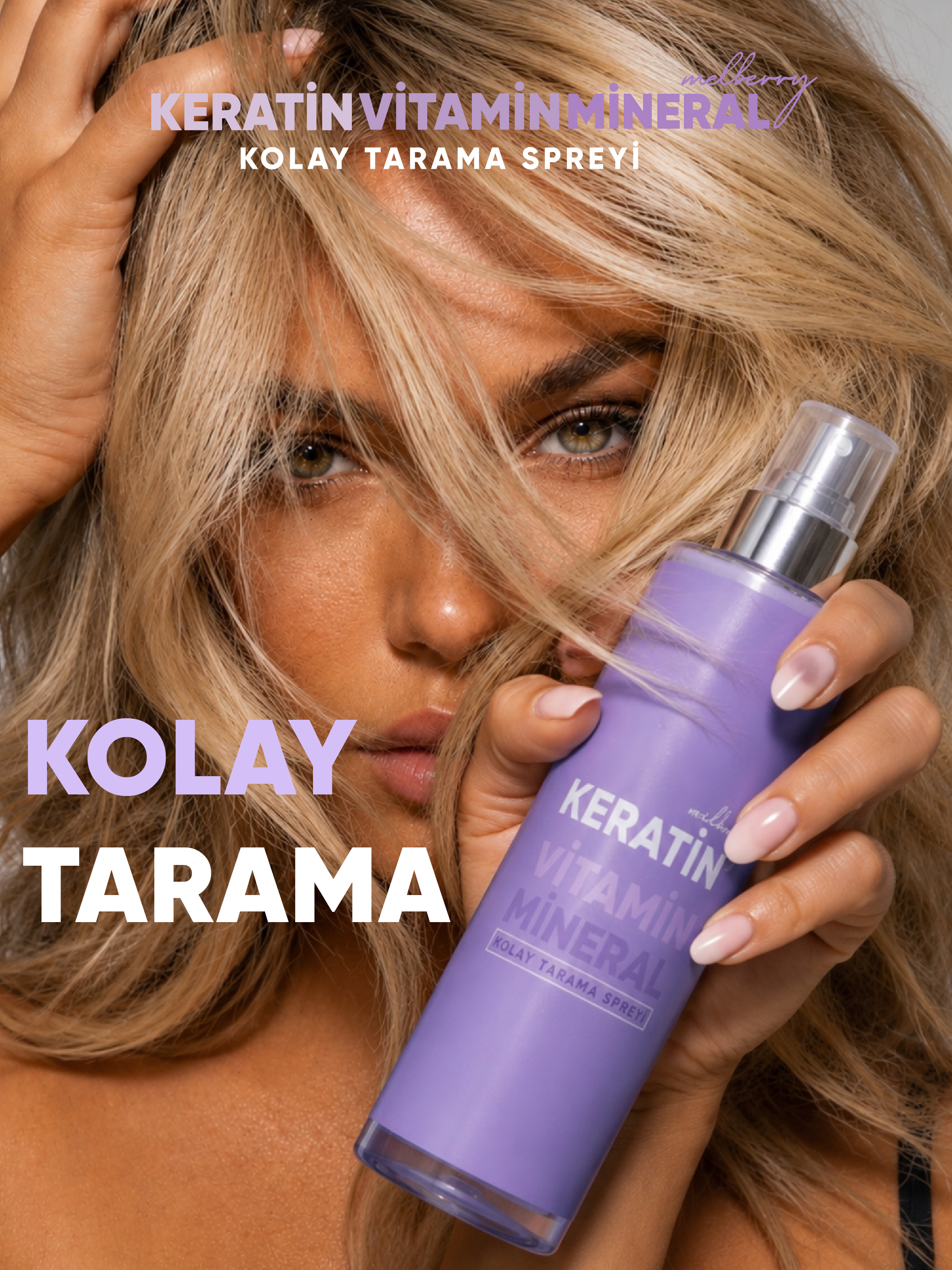 Melberry Cosmetics Keratin Vitamin Mineral Kolay Tarama Saç Spreyi 200 ML Pürüzsüz Yumuşaklık