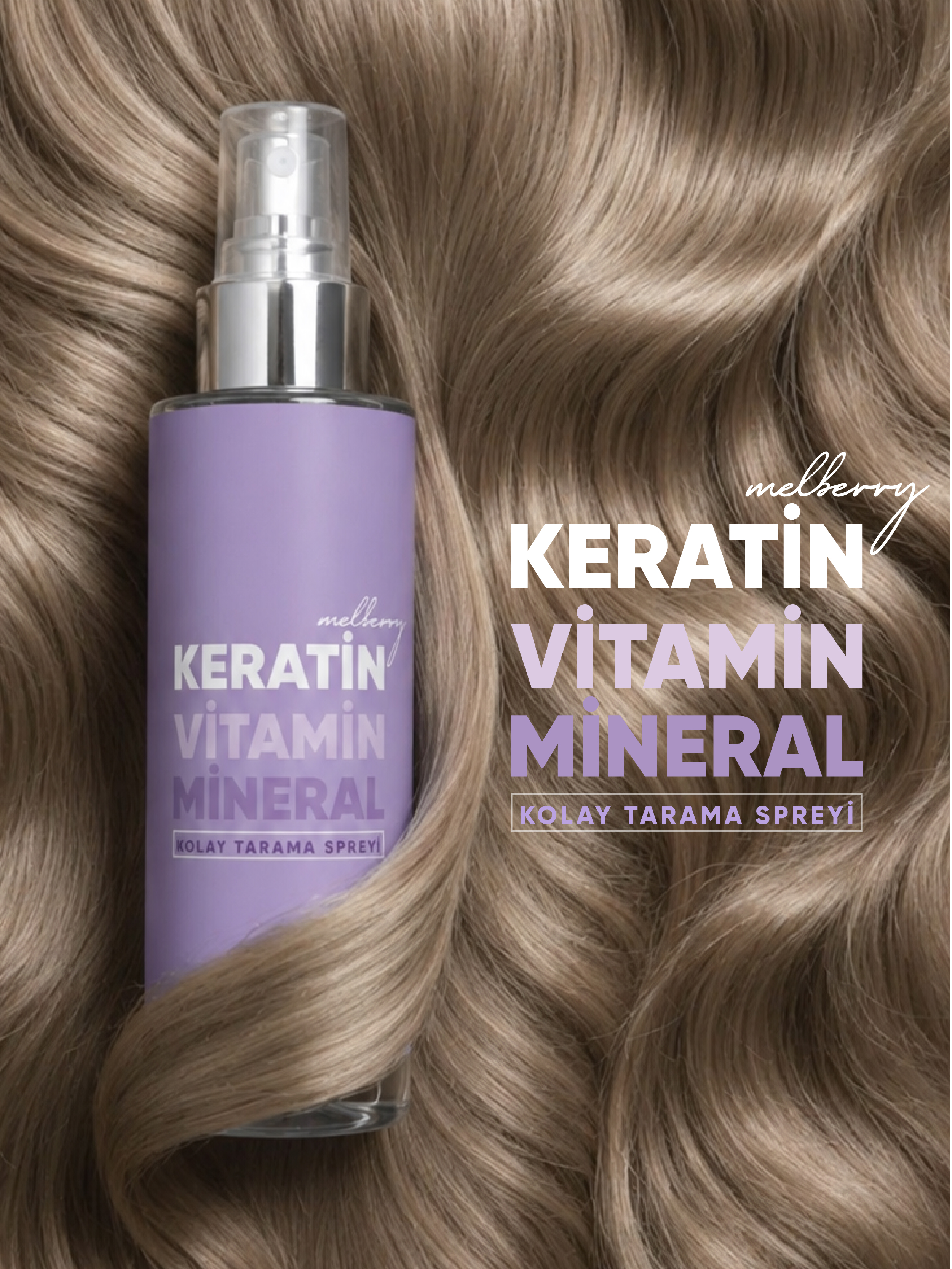 Melberry Cosmetics Keratin Vitamin Mineral Kolay Tarama Saç Spreyi 200 ML Pürüzsüz Yumuşaklık